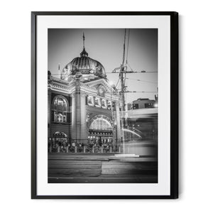 Flinders Street Tram  | Black & White | Premium Framed Print