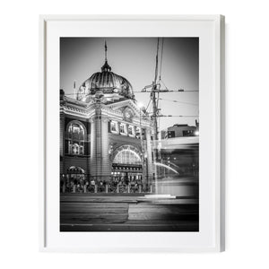 Flinders Street Tram  | Black & White | Premium Framed Print