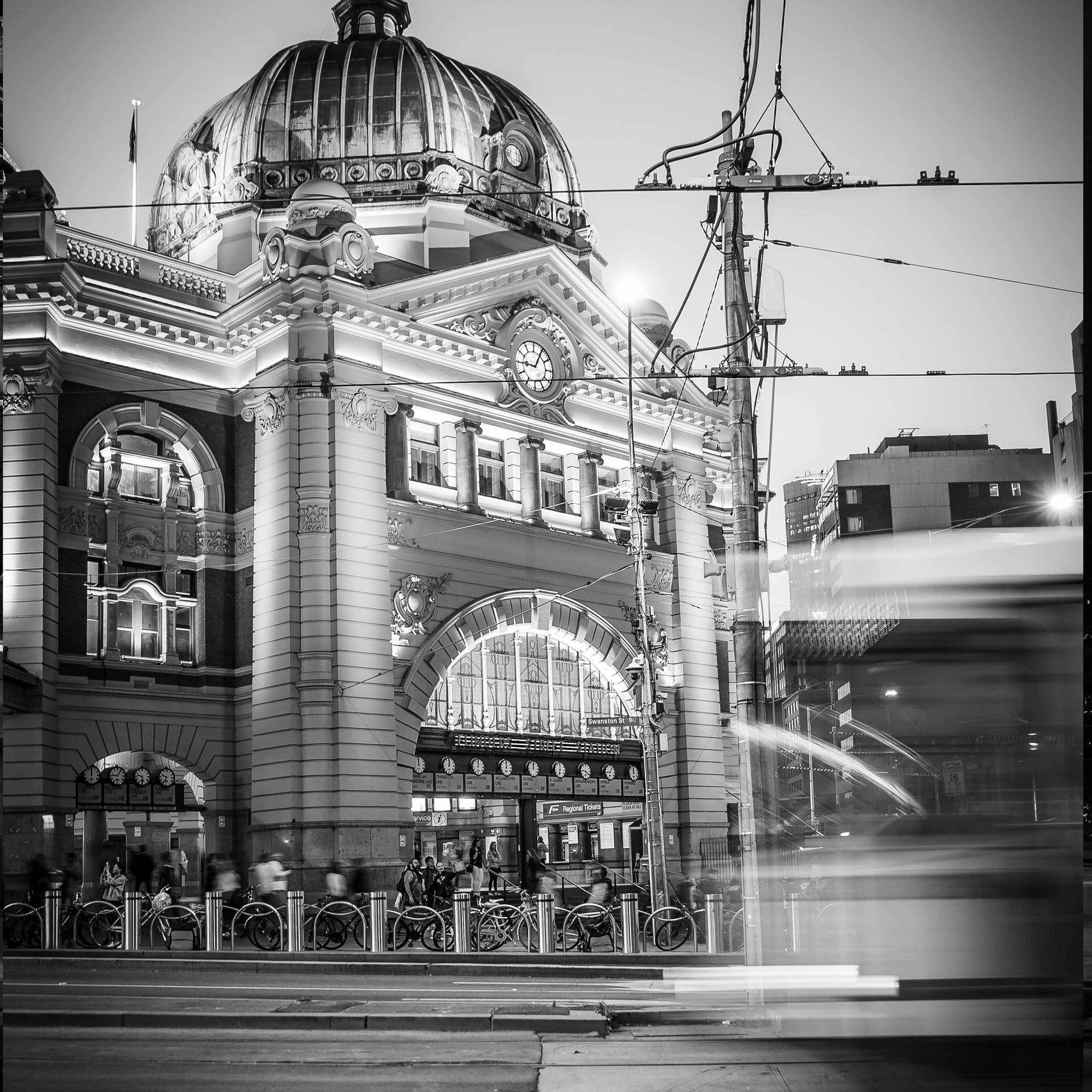 Flinders Street Tram  | Black & White | Premium Framed Print